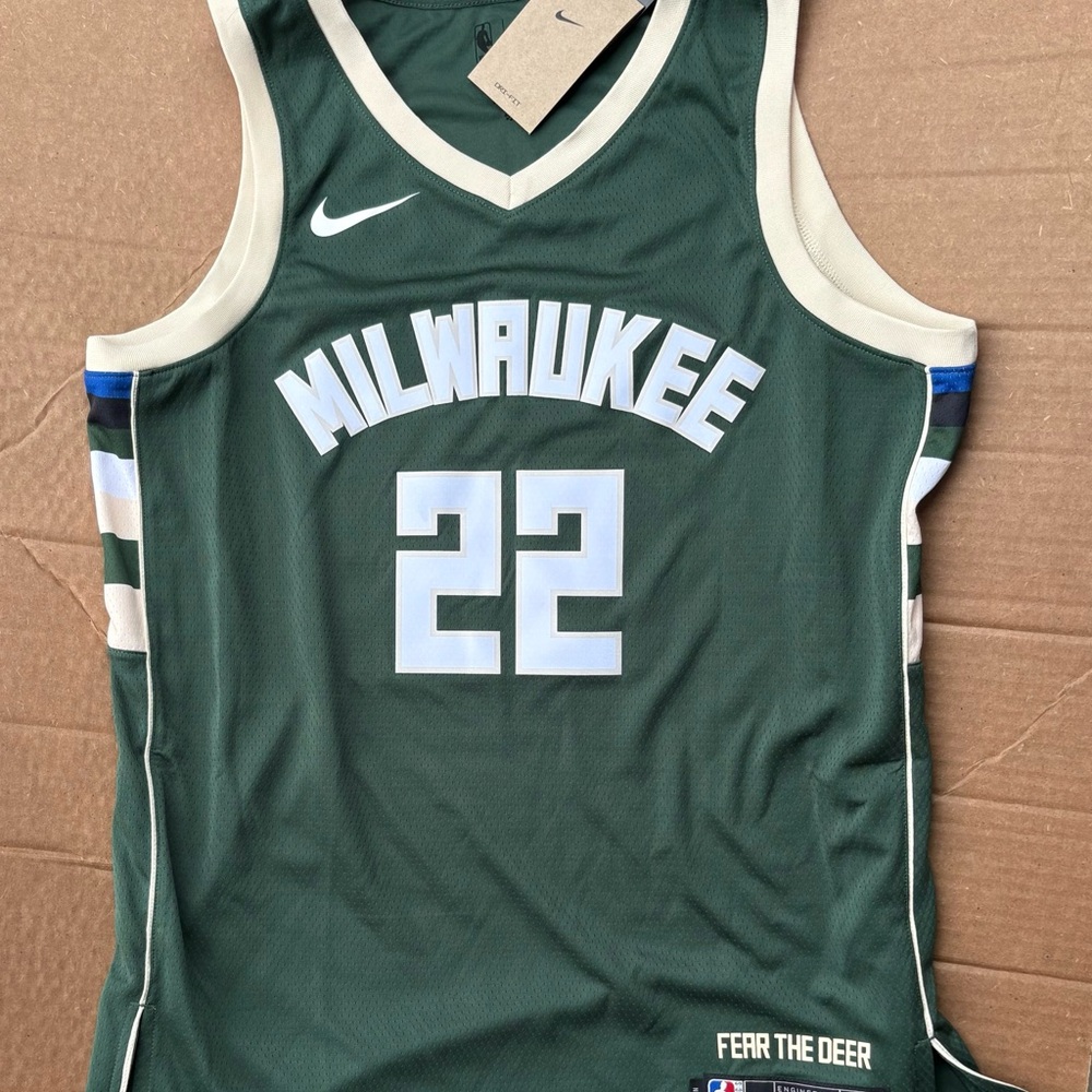 Nike Green and White Authentic Milwaukee Bucks Jersey